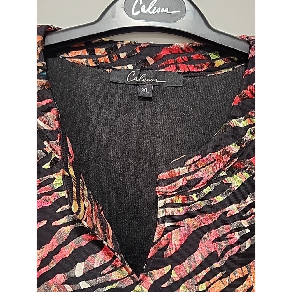 Calessa NWT Blouse Tunic Womens‎ XL Zebra Print Multicolor Long Sleeve V Neck - Picture 3 of 9